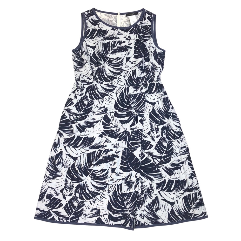 Weekend MaxMara Linen Blue White Tropical Print Sleeveless Dress Size 16